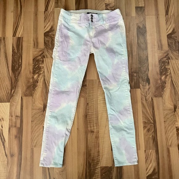Black Heart Tie Dye High Waist Skull Skinny Jeans 11 - Picture 2 of 12